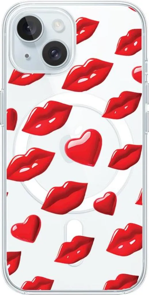 Cover MagSafe iPhone 15 Plus Trasparente Silicone Labbra Rosse - Sexy Design
