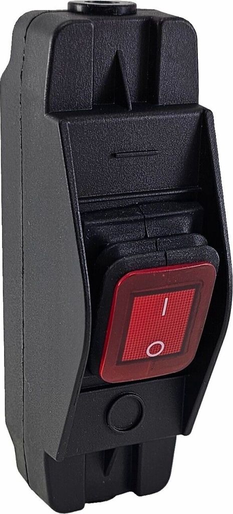 Geräte Schnurschalter in schwarz, robustes Gehäuse mit auswechselbarem, wasserdichtem Wippschalter Ein-Aus 16A 250V, rot beleuchtet