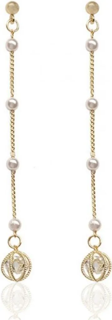 Orecchini Flamenco Mystique con perle e cristalli, antiallergici, dimensioni 8 x 0,7 cm