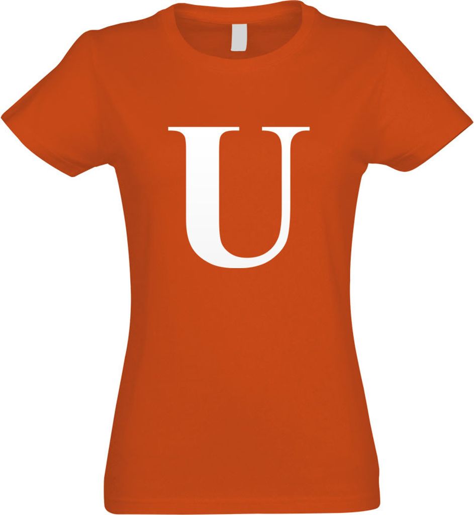 Kiwistar - T-Shirt tailliert - Damen - orange - Buchstabe U - Alphabet - mit Motiv Bedruckt - Funshirt Design - Sport - Freizeit - Damen - L