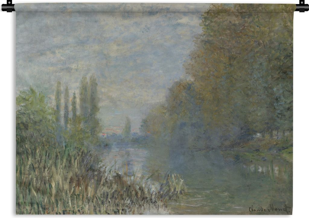 MuchoWow Wandteppich Wandbehang Seine-Ufer im Herbst - Gemälde von Claude Monet 60x45 cm Tapisserie Dekoration Wandtuch - Das Schlafzimmer