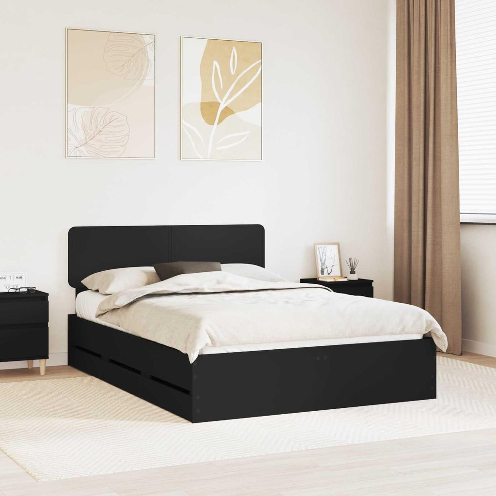 Maison Exclusive - Bettrahmen mit Schubladen Schwarz 160 x 200 cm Holzwerkstoff