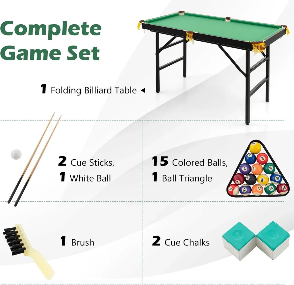 Table de billard pliable 122 cm avec accessoires complets tapis vert