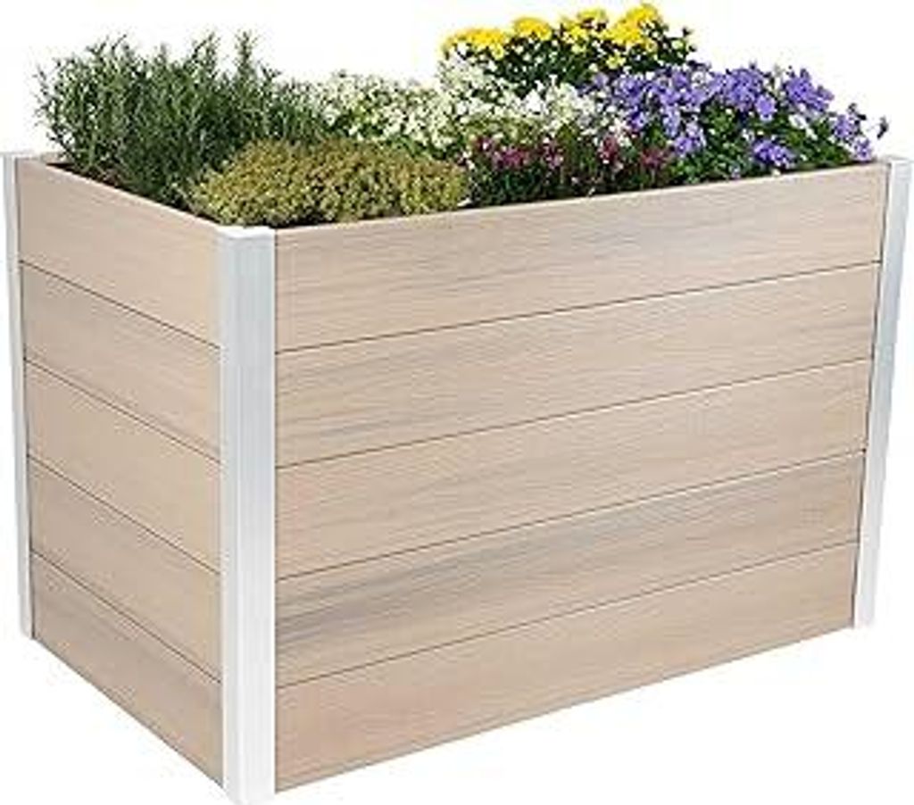 dobarXL WPC-Hochbeet für den Garten als Bausatz - Erhöhtes Beet in Holzoptik ideal für Chili und Gemüse - 115 x 70 x 75 cm - Silbergrau