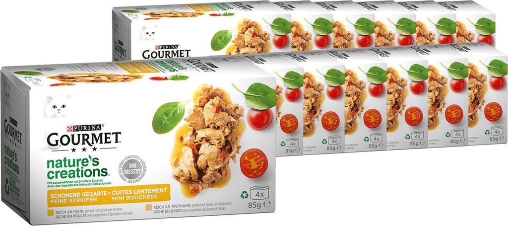 GOURMET Nature's Creation Naturbelassenes Katzennassfutter in Gelee, Huhn & Truthahn Mix, 4er Pack à 85g Dose (12er Pack (12 x 4 x 85g))