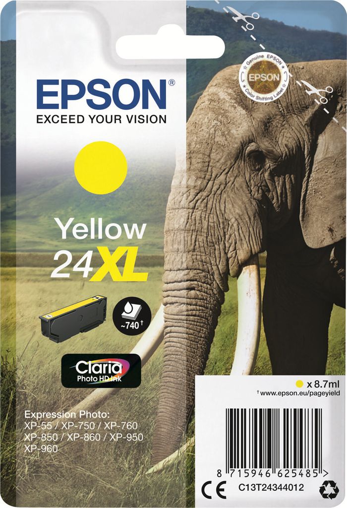 Epson Elephant 24XL Elefant Claria Photo HD Single Yellow Produktbild 