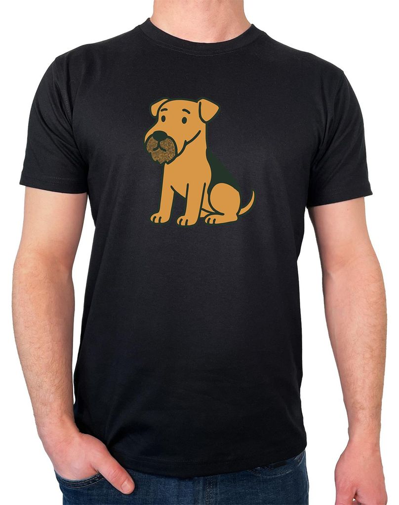 Huuraa Herren T-Shirt Airedale Terrier Comic Dale 3XL Black Bio Baumwolle Fairtrade Herrenshirt Geschenkidee