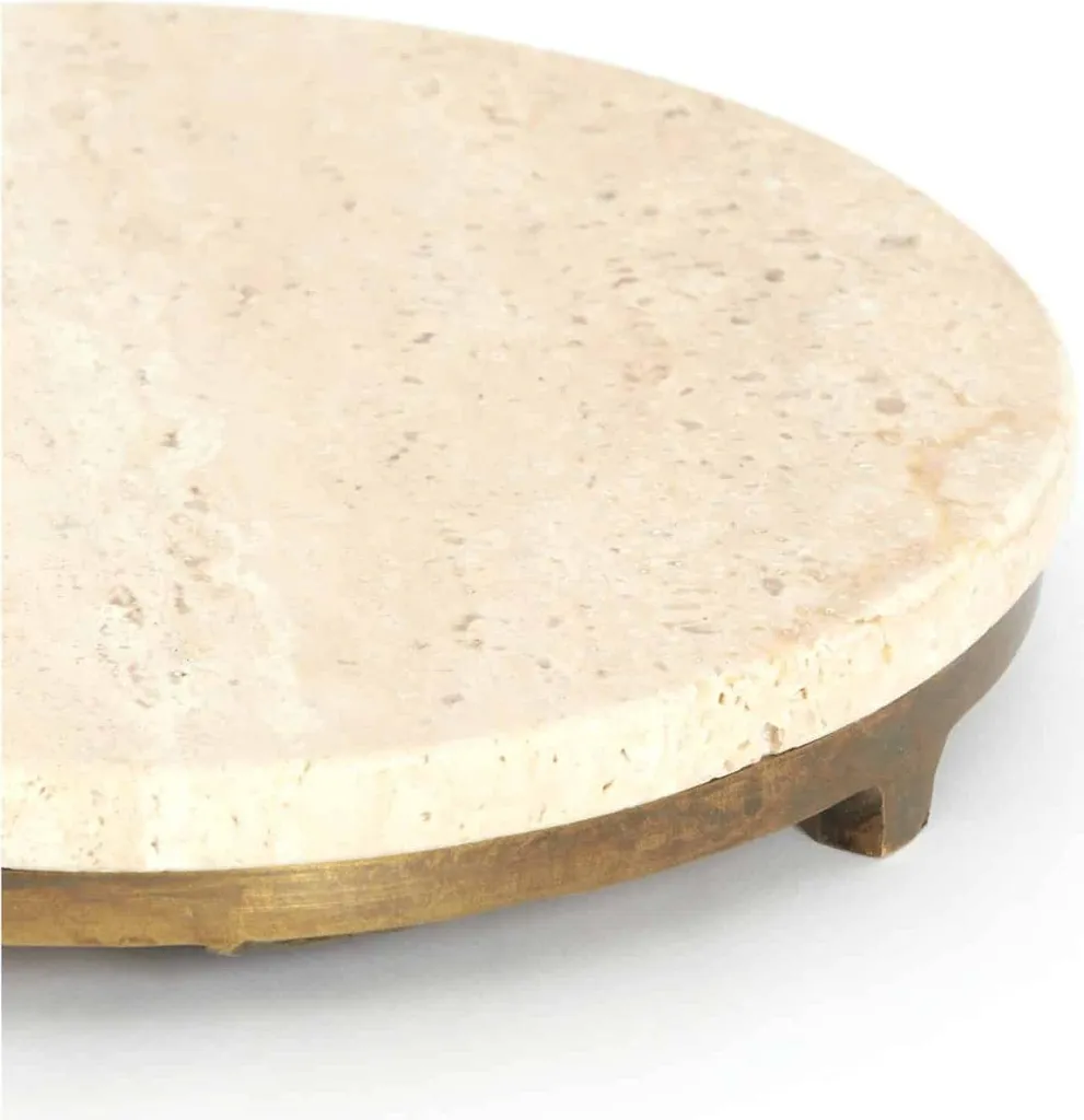 Table de bout de canapé LEDA travertin et bronze - Support déco 76 cm - 5