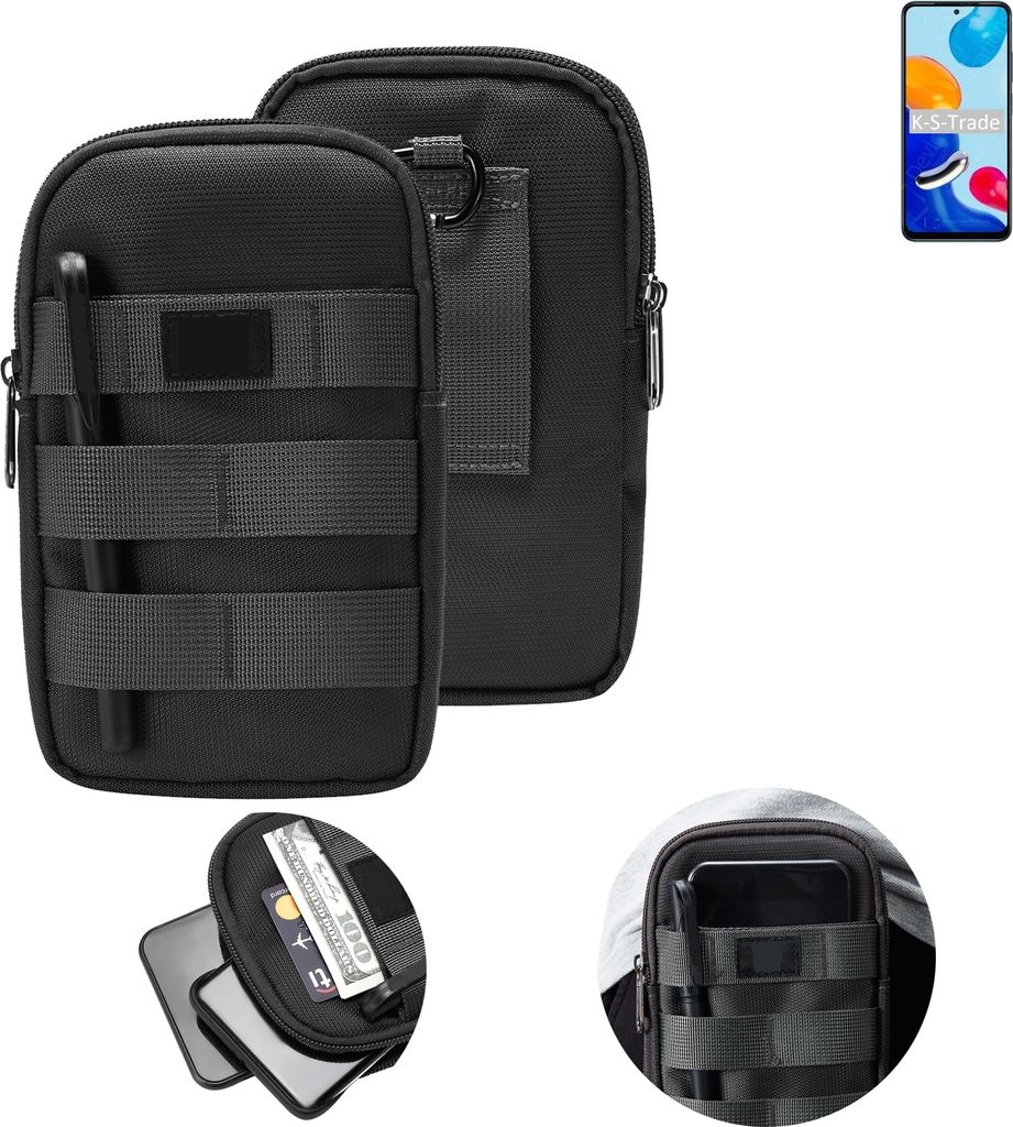K-S-Trade Holster Gürtel Tasche kompatibel mit Xiaomi Redmi Note 11 Global Handy Tasche Schutz Hülle dunkel-grau viele Fächer, 1x