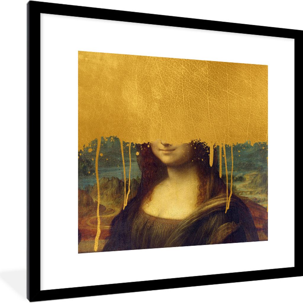 MuchoWow Gerahmtes Poster Mona Lisa - Gold - Da Vinci 40x40 cm - Poster mit Schwarzem Bilderrahmen Wandposter Rahmen Foto Bilder - Poster - Plaka...