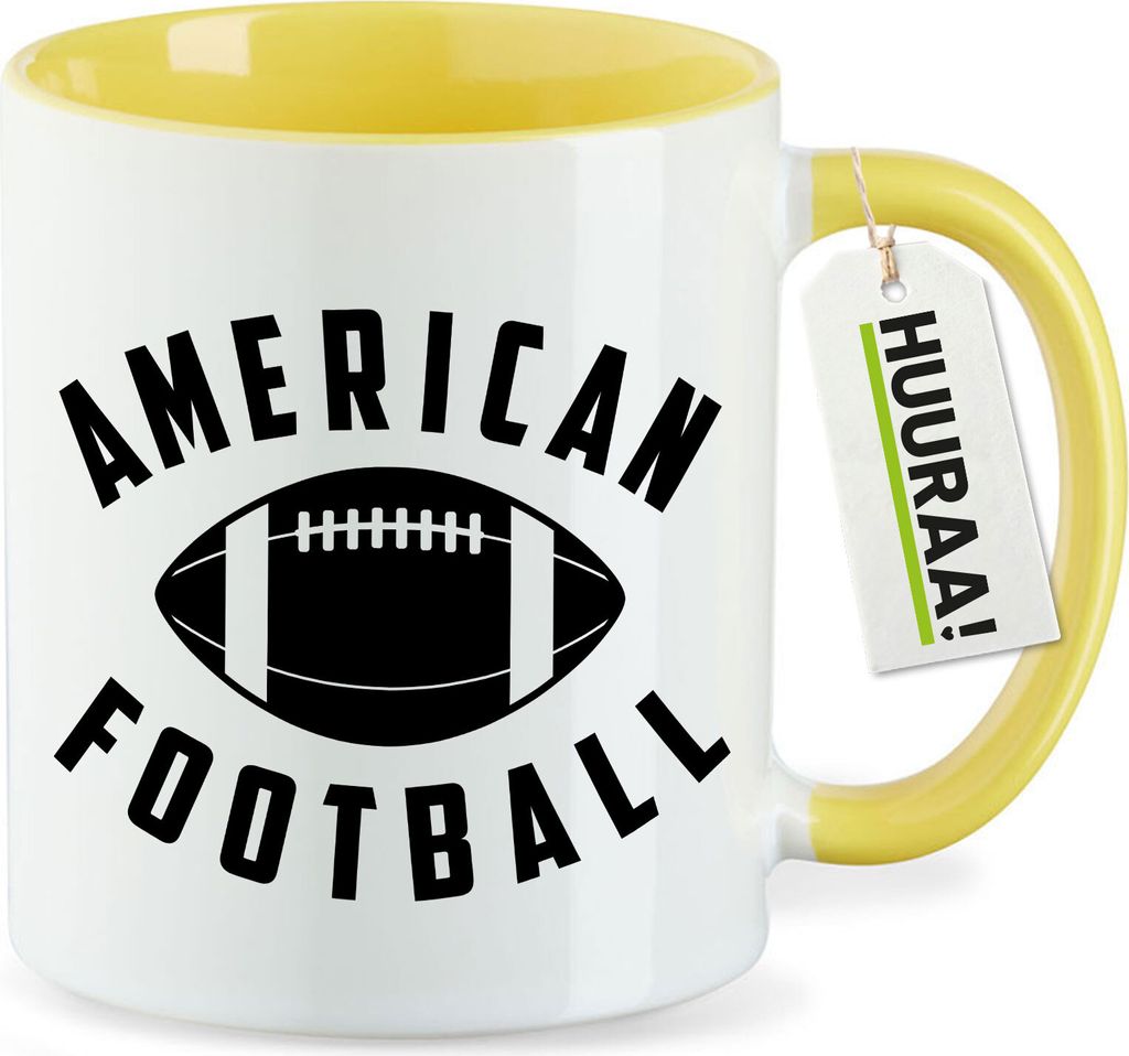 Huuraa Kaffeetasse American Football Ball 330ml Gelb Keramik Kaffeebecher Geschenkidee