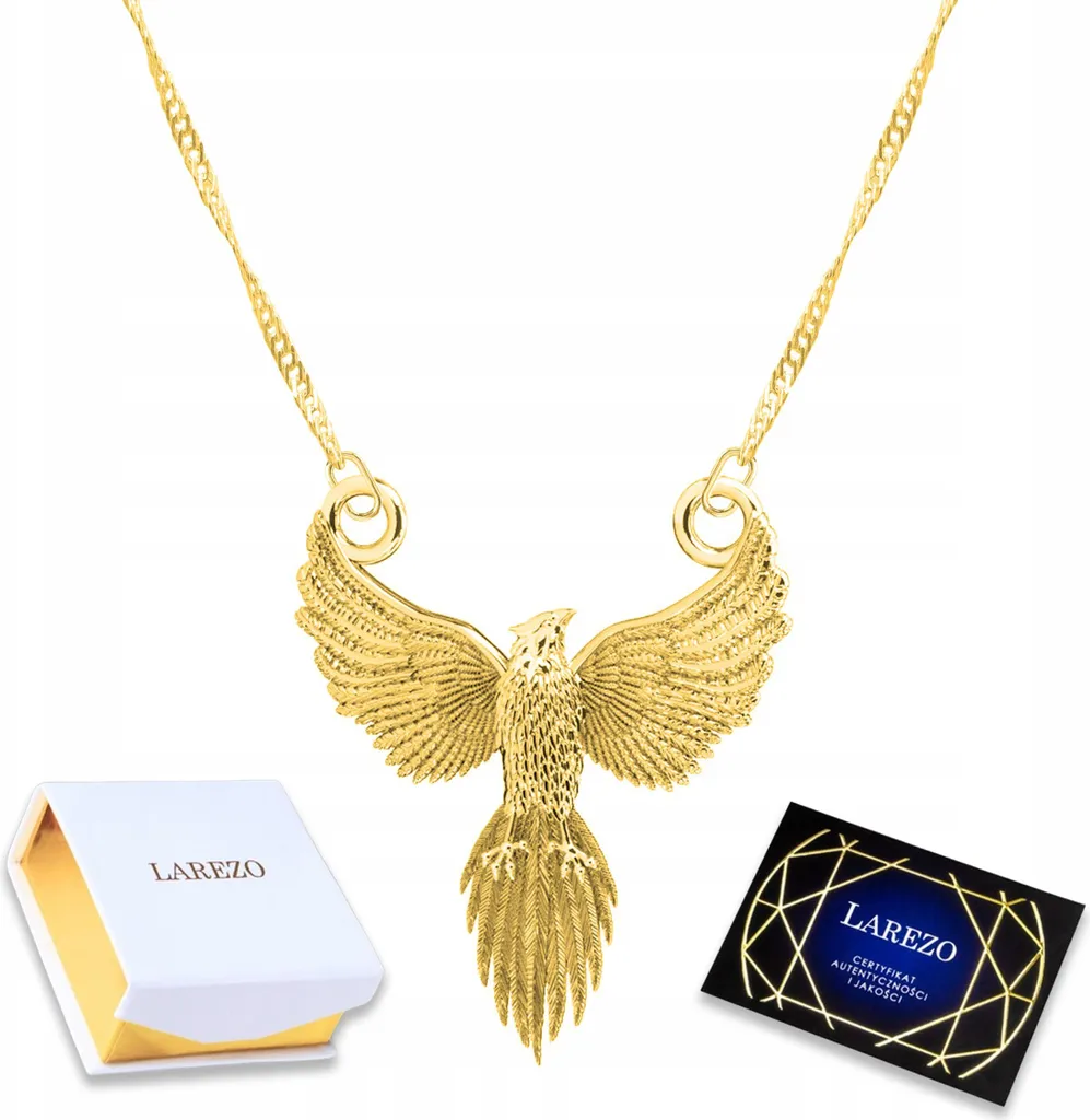 Collana con fenice d'oro, uccello fenice, placcata oro, argento 925