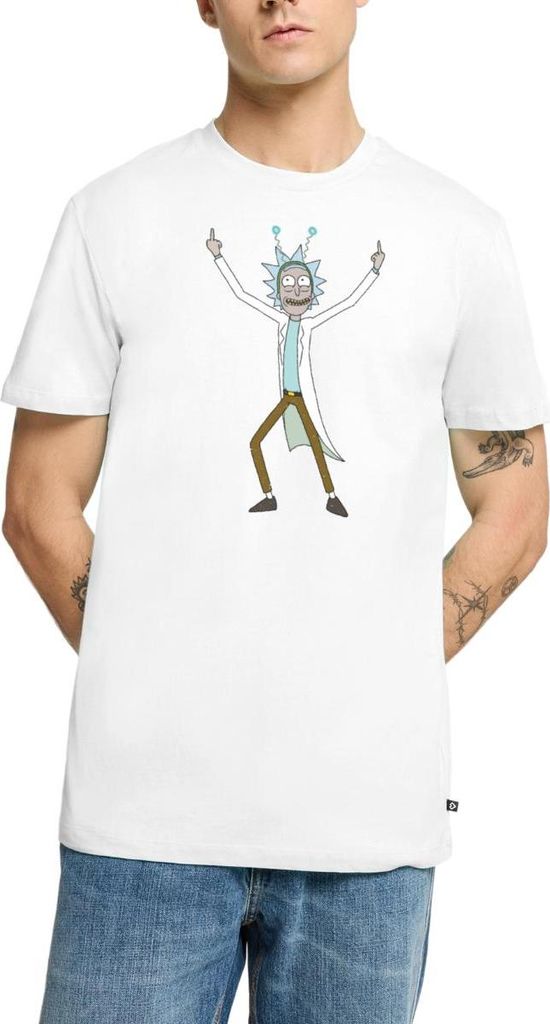 Spreadshirt Rick & Morty Rick Sanchez Pose Mittelfinger Männer Premium T-Shirt, 5XL, Weiß