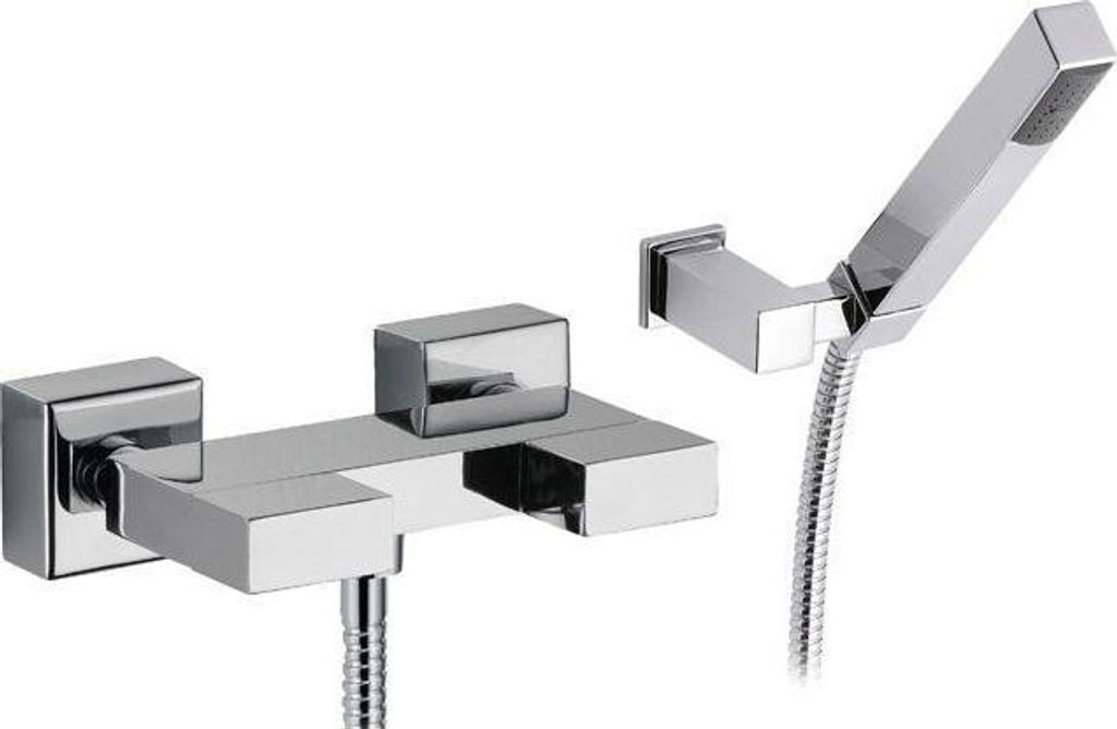 TWIN Zweigriff-Brausebatterie mit Handbrause, Brauseschlauch & Brausehalter, chrom