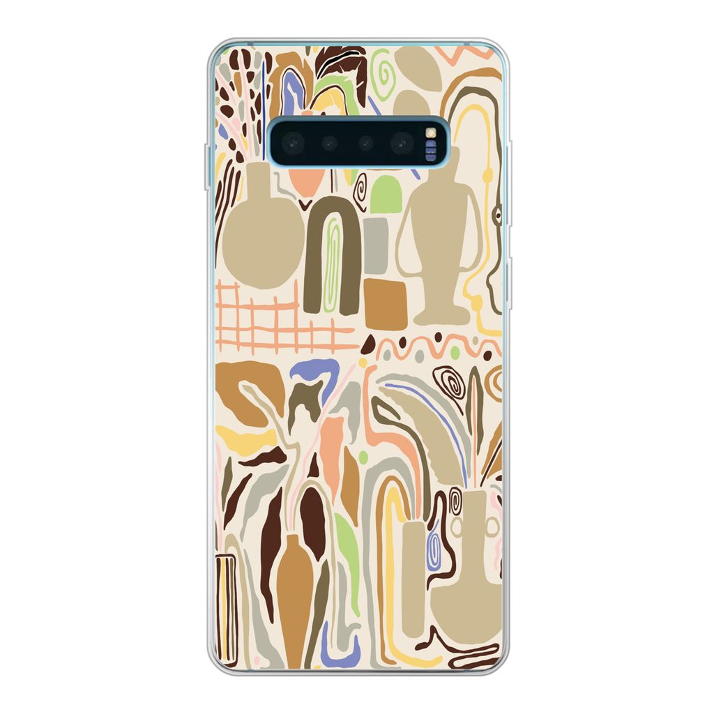 MuchoWow Handyhülle Schutzhülle Hülle für Samsung Galaxy S10 Plus Blume - Abstrakt - Vase - Blumentopf Silikon Softcase Handy Hülle - Schutz...
