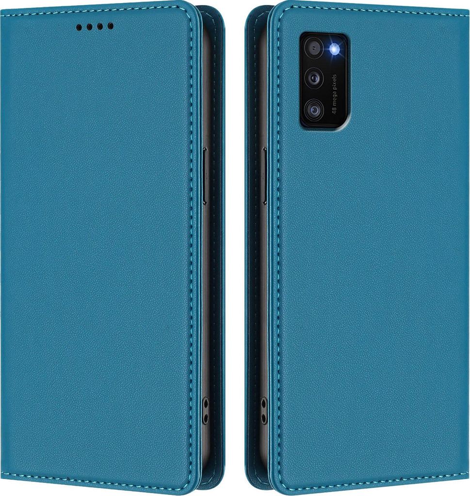 Handyhülle für Samsung Galaxy A41, Kunstleder Klapphülle Stoßfeste Magnetische Hülle mit Ständer Blau