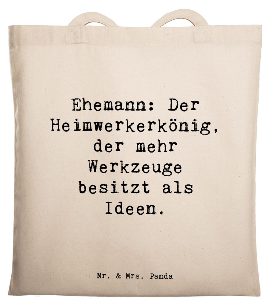 Mr. & Mrs. Panda Schultasche Spruch Ehemann Heimwerker - Transparent - Geschenk, Liebe zum, Jutebeutel, Familie, Humor, Tasche, Weihnachten, Jubil...