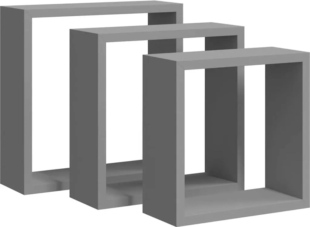 vidaXL Ripiani a Cubo 3 pz MDF Grigio | Mensole da Parete Moderne