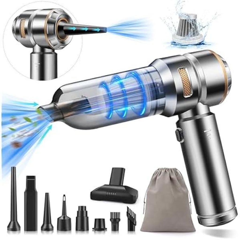 Akku-Handstaubsauger mit 16.000 Pa, 4-in-1 Mini-Akku-Staubsauger mit bürstenlosem Motor, 6000-mAh-Akku (Typ C), Druckluft, Gebläse und Pumpe für...
