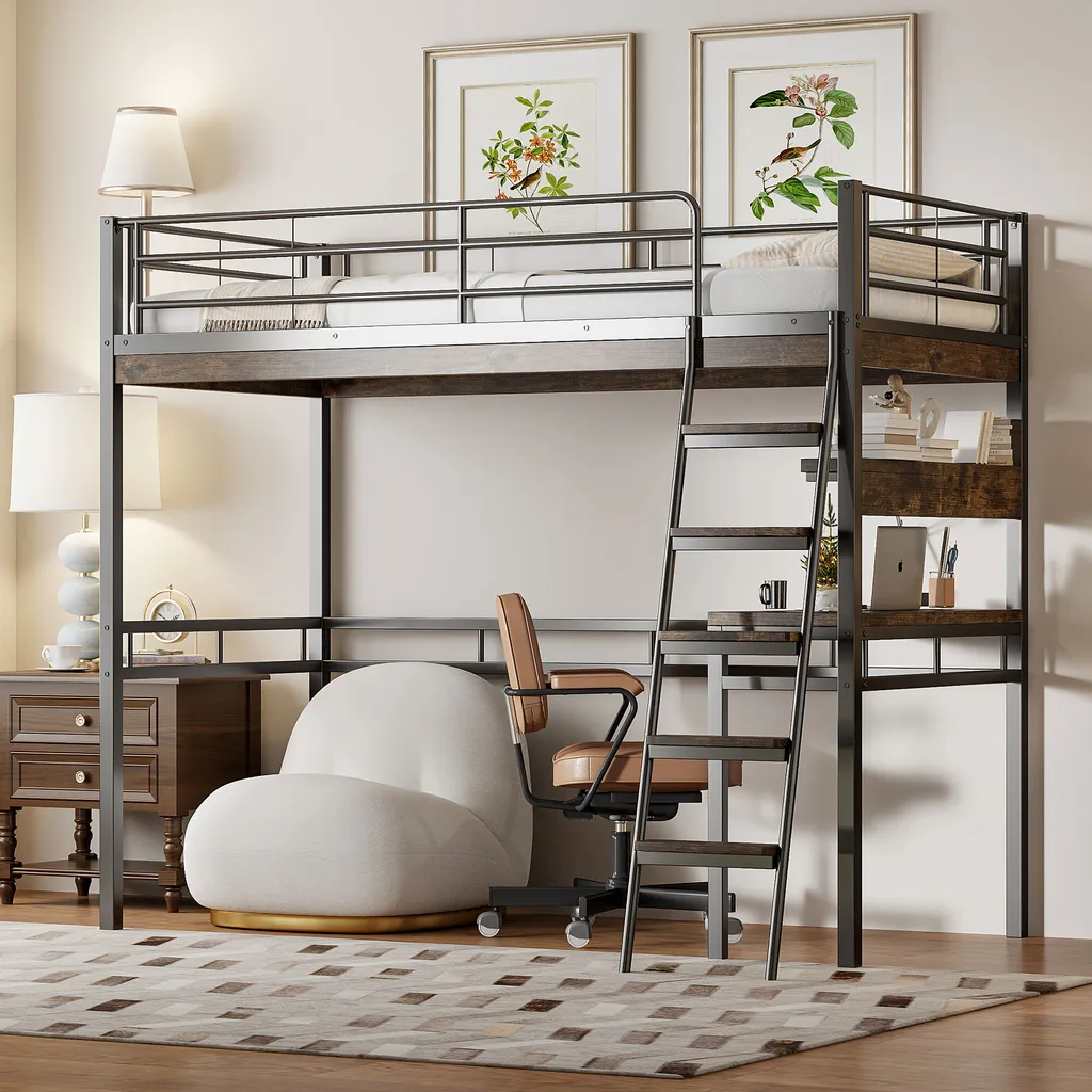 Lit mezzanine bureau métal noir 90x200cm pour optimiser votre espace