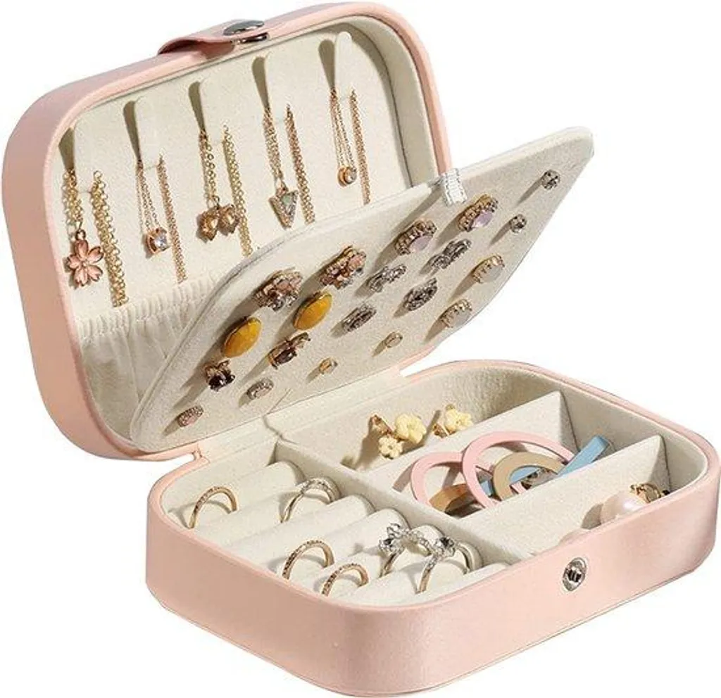 Trousse à bijoux en cuir synthétique, lot de 2 pièces pour femmes