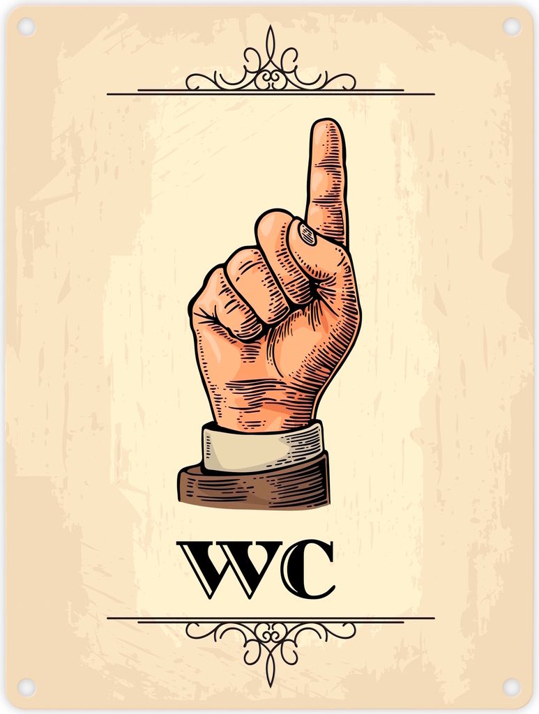Vintage WC Schild Richtungsschild Durchgang in beige Schild Blechschild
