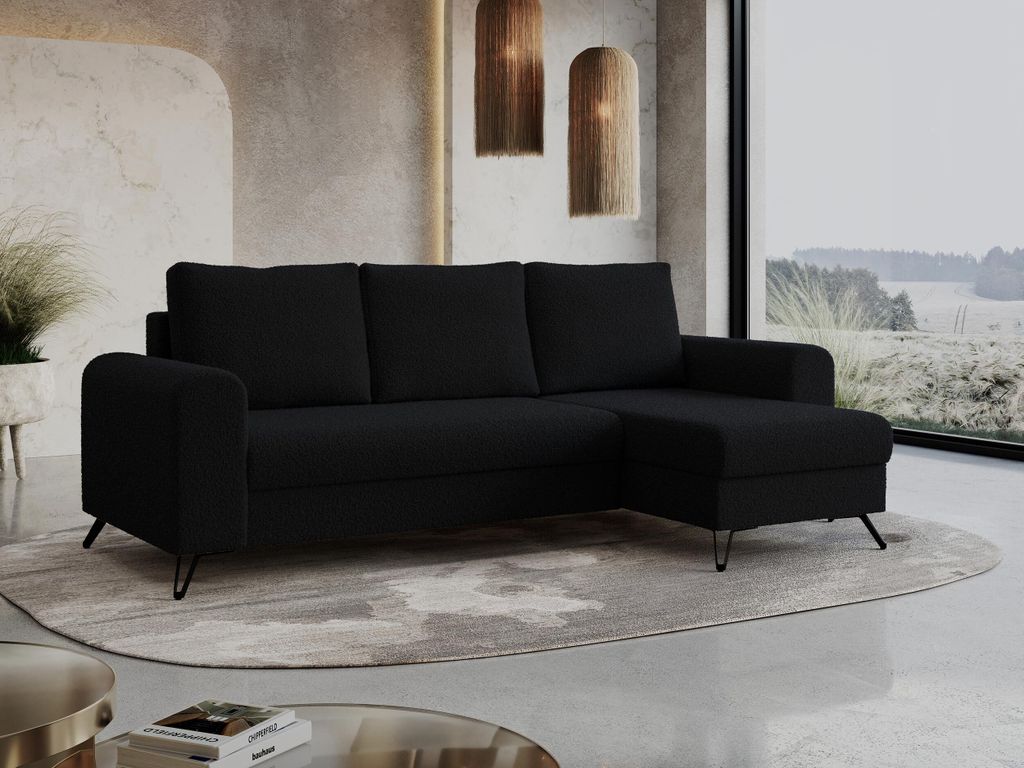 Wohnzimmersofa mit Schlaffunktion und Bettkasten - HUGO-Non - Schwarz