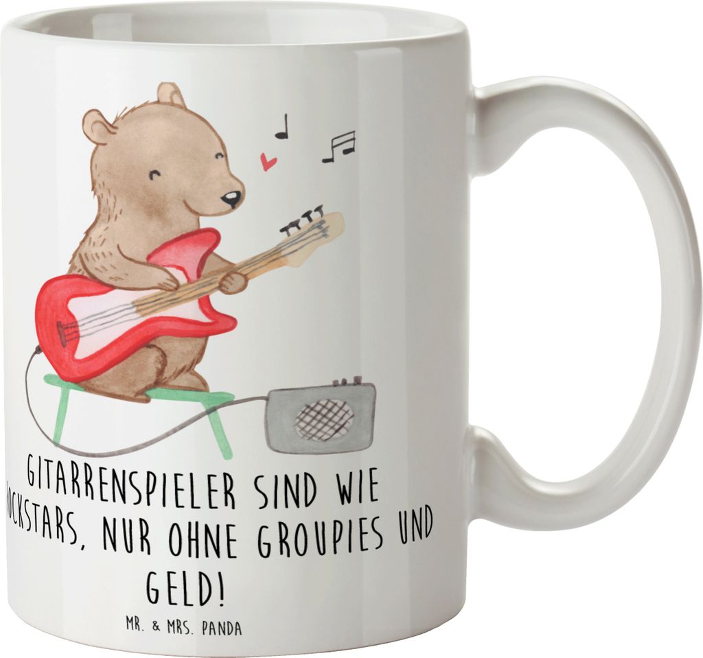 Mr. & Mrs. Panda Tasse Gitarre Helden - Weiß - Geschenk, haferl, Musik, Instrument, Leidenschaft, Kaffeetasse, Musiker, Lernen, Abenteuer, Kaffeeb...