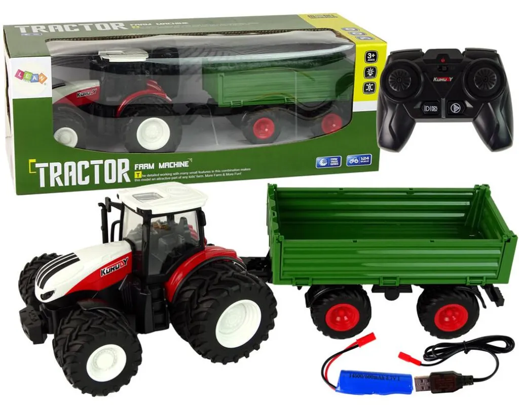 Tracteur avec remorque RC 1:24 - Engin de chantier télécommandé enfant