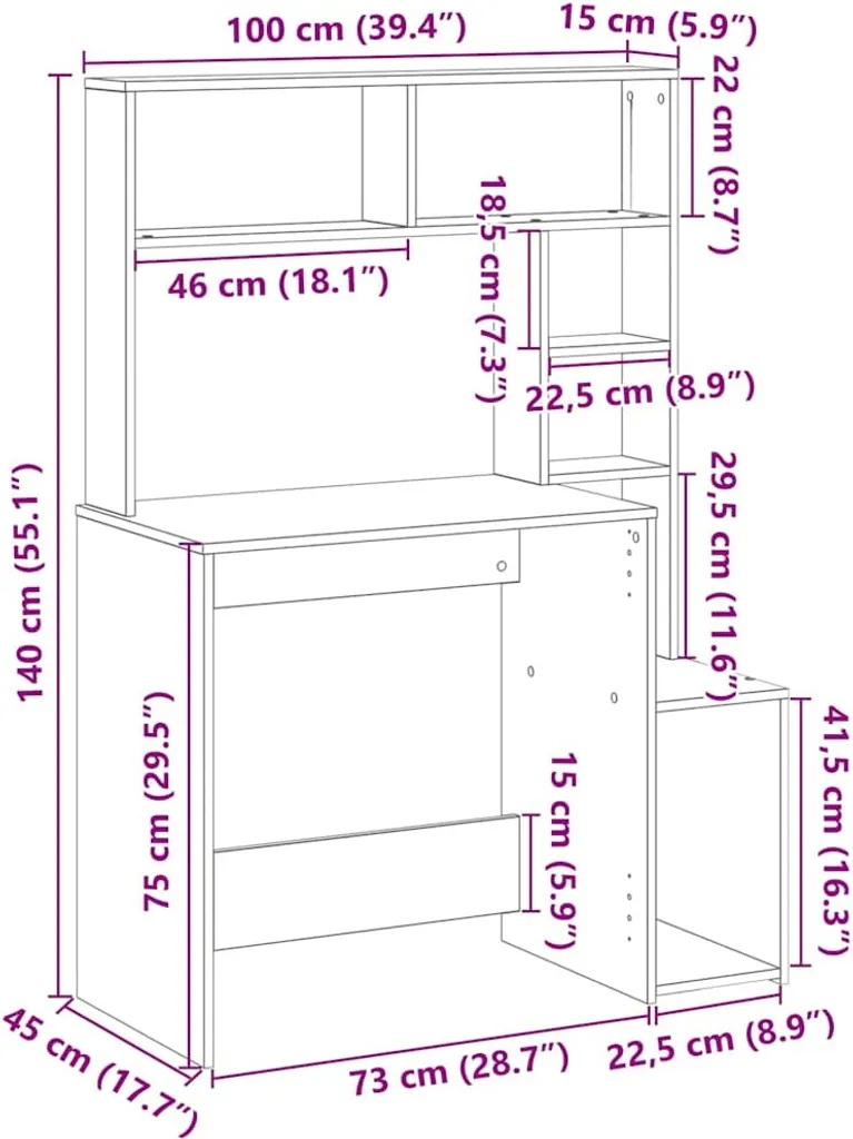 Scrivania Porta PC vidaXL 100cm Grigio Sonoma - Mobile Ufficio Casa - 8