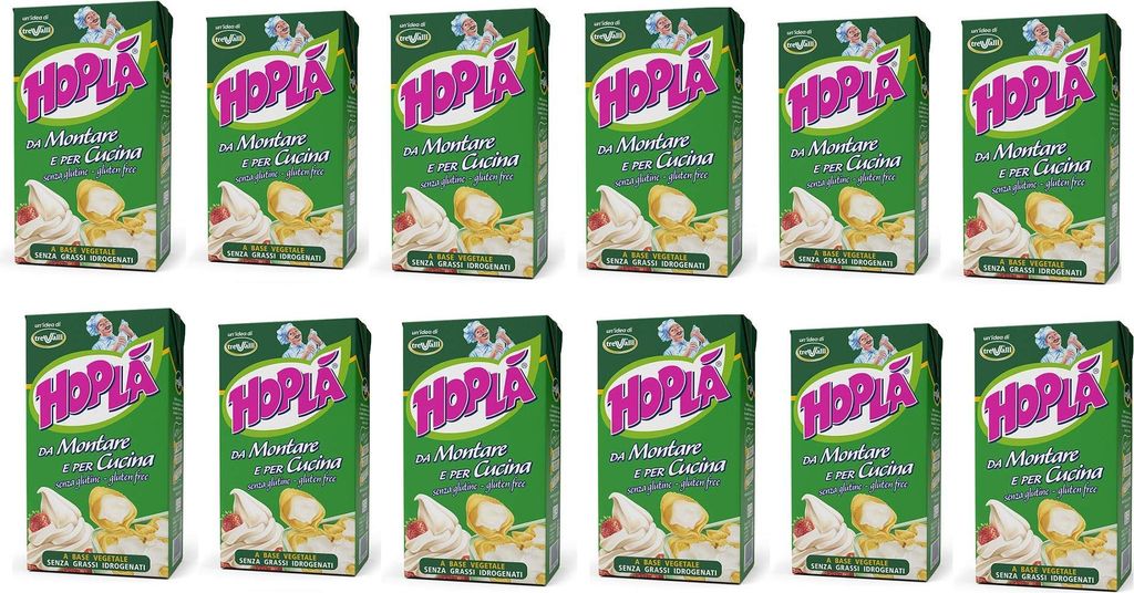 12x Trevalli Hopla Panna da montare e per cucina Sahne zum Kochen Gluten-frei basierend auf pflanzlichen Fetten 1000ml
