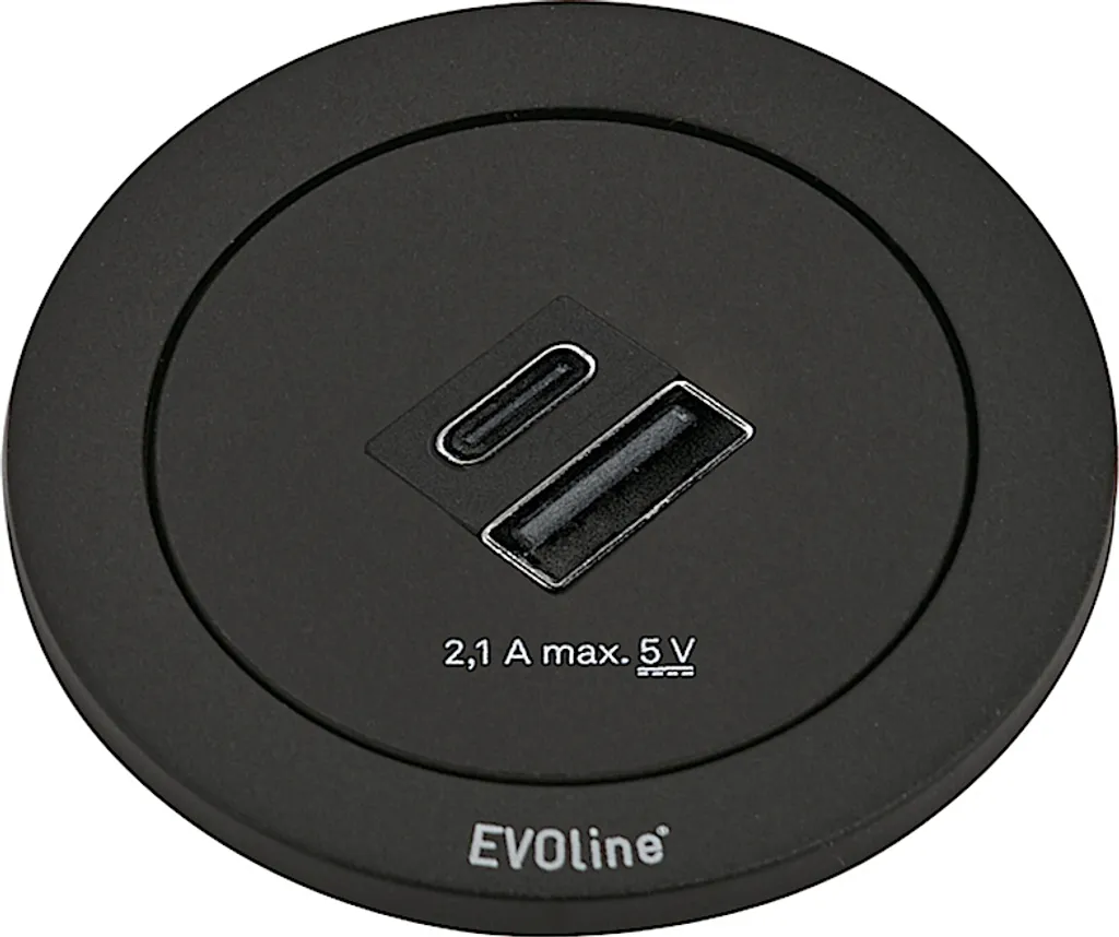 Prise USB Encastrable Double A et C EVOline ONE Noir pour Plan de Travail