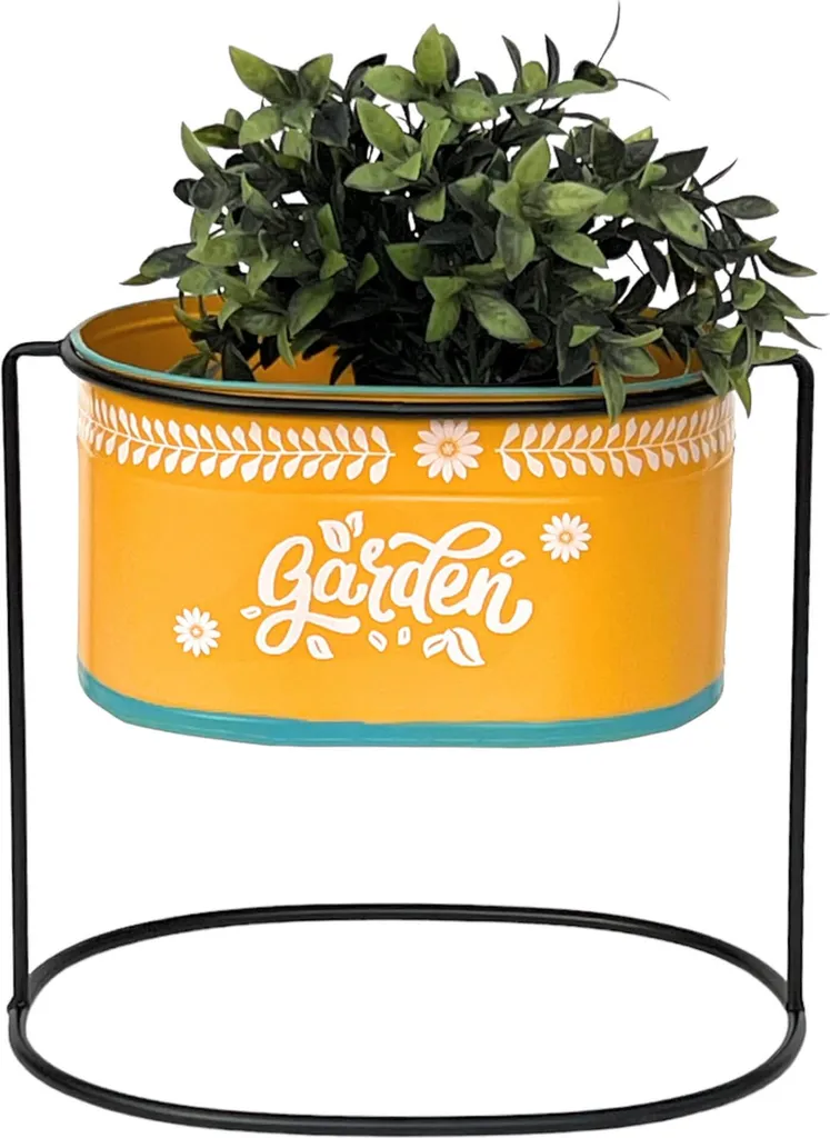 Sellette porte-plante en métal orange 30 cm avec cache-pot ovale