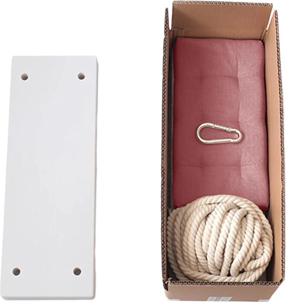 Altalena in legno per esterni e interni - Seduta in legno con corda - Seduta 50 x 18 x 3,5 cm - Lunghezza corda 5 m - Portata 50 kg - Per 1 persona - Bianco - 6