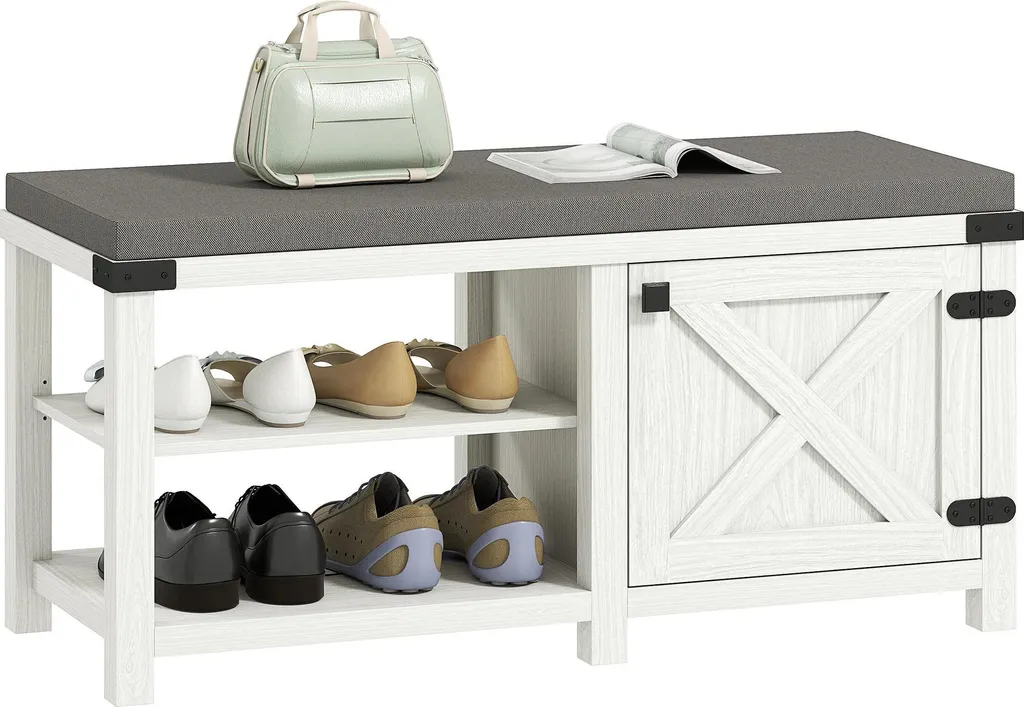 Fini le désordre : Banc à chaussures blanc 7 paires bois avec siège 100 cm