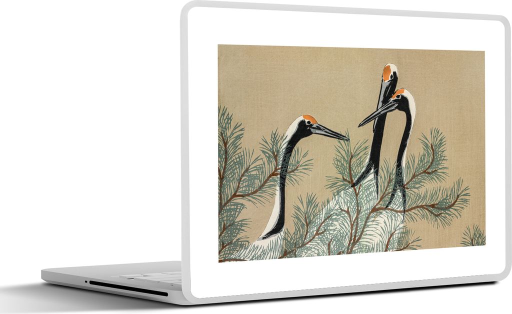 MuchoWow Laptop Aufkleber Sticker Cover Kranich - Blätter - Vintage - Japanisch - Skandinavisch 40x30 cm - Laptop Dekoration - Selbstklebend