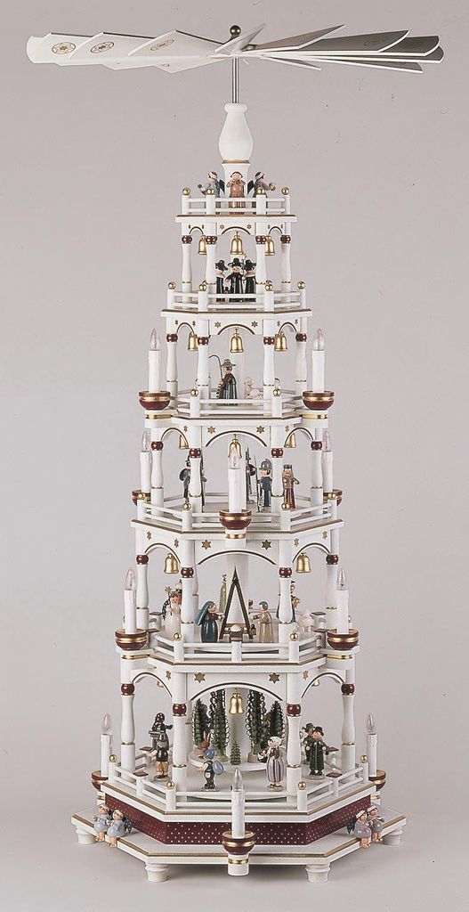 Tischpyramide mit Weihnachtsfiguren & Kurrende Bordeaux/ weiß BxTxH= 42x42x106cm NEU