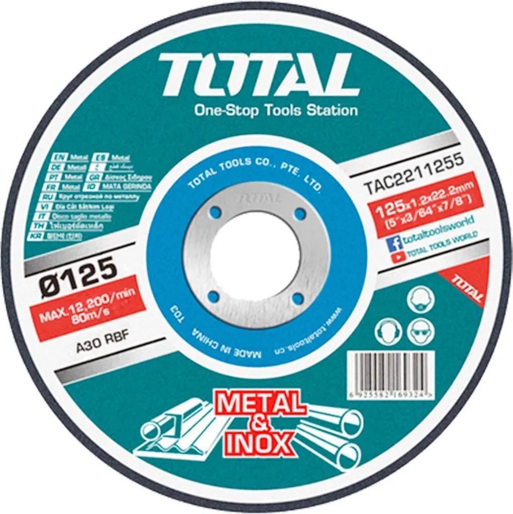 Set 10 Dischi da Taglio TOTAL 125x1,2x22mm per Ferro e Acciaio Inox