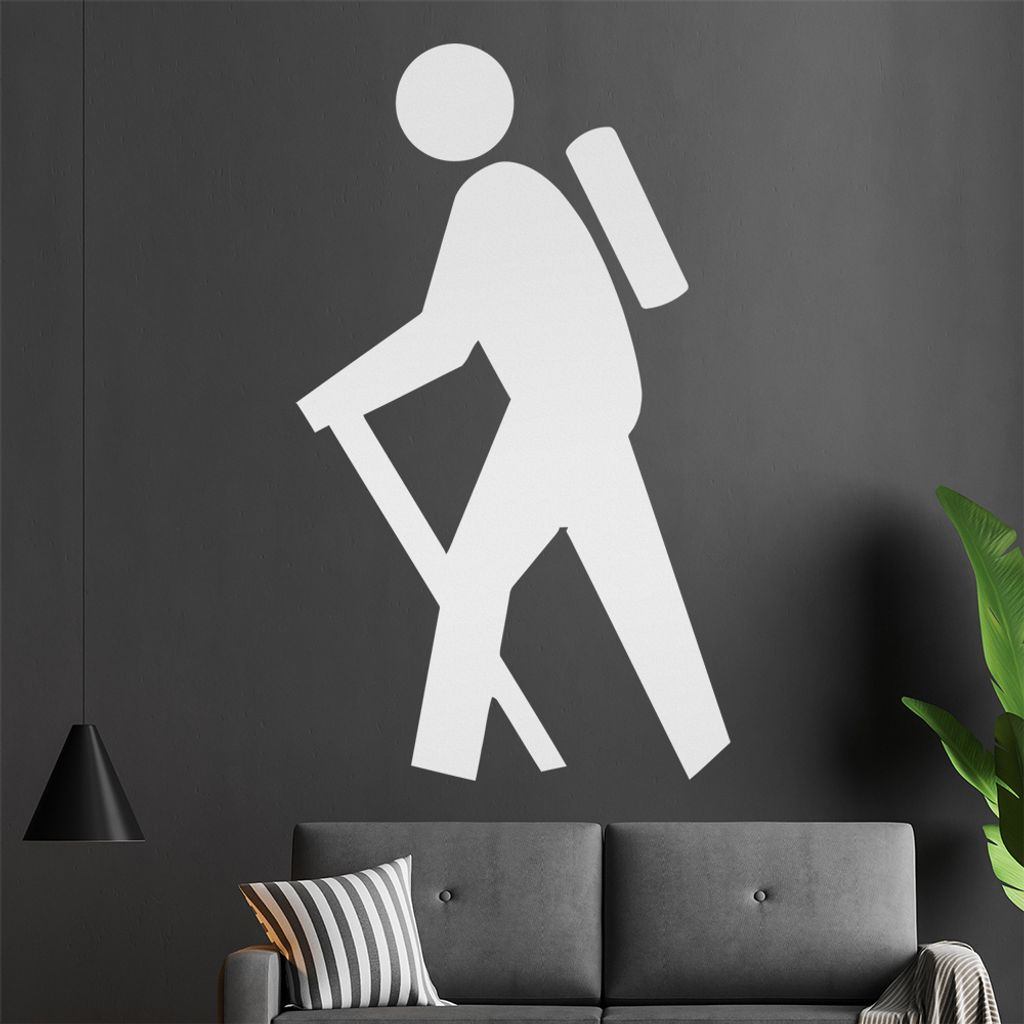 KIWISTAR Wanderer - Wanderstock Rucksack Berge Urlaub Trip Wandtattoo in 6 Größen - Wandaufkleber Wall Sticker - Dekoration, Küche, Wohnzimmer, ...