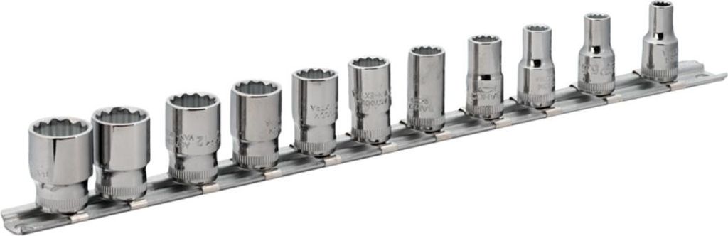 Bahco 1/4 Steckschlüssel-Satz, Zwölfkant, metrisch - 11-tlg., auf Klemmleiste
