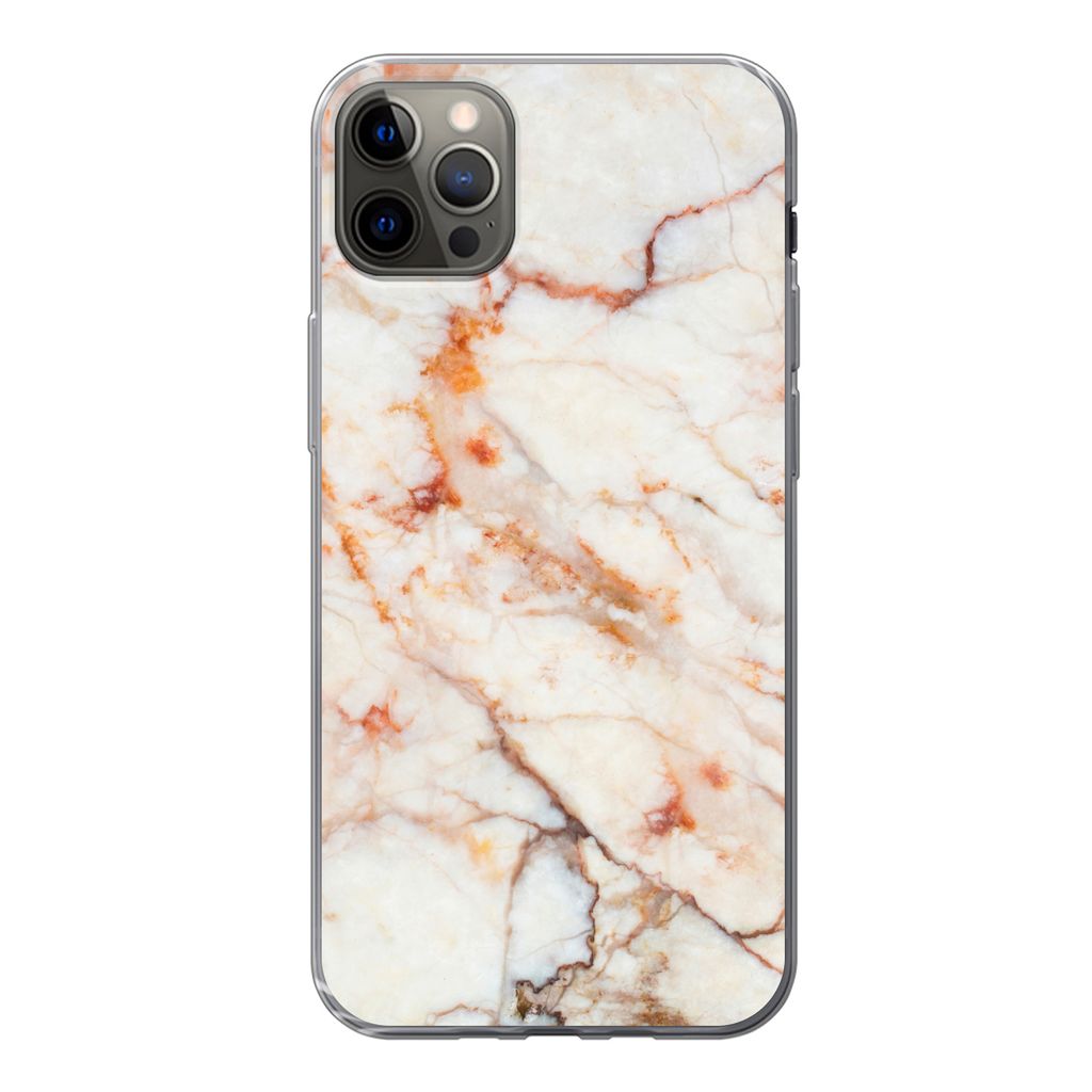 MuchoWow Handyhülle Schutzhülle Hülle für iPhone 13 Pro Max Marmor - Orange - Stein Silikon Softcase Handy Hülle - Mobiltelefon
