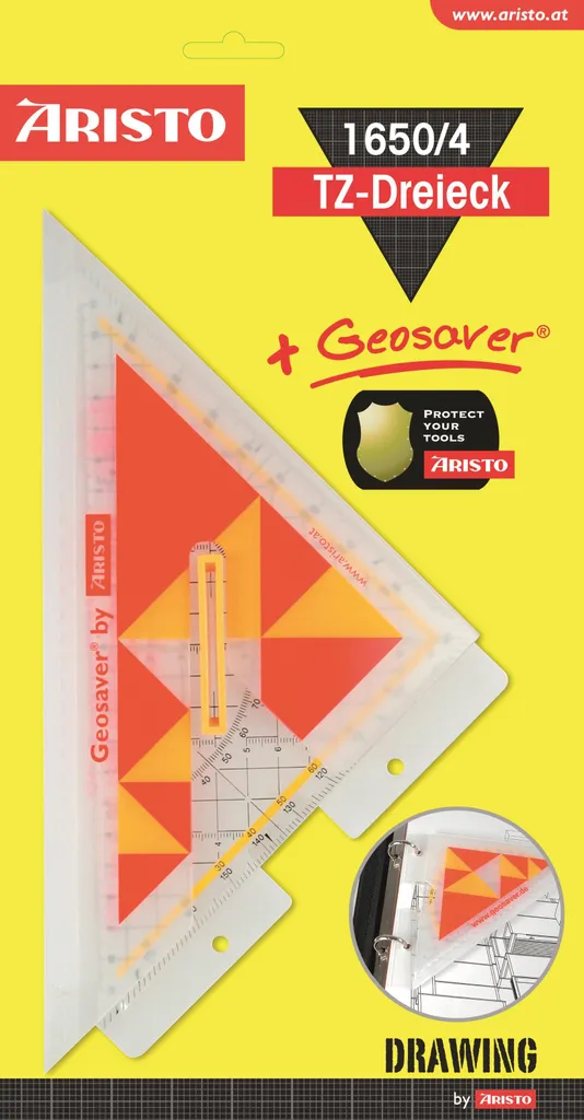 Triangle ARISTO 25 cm transparent avec graduation haute visibilité