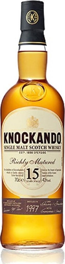 A bottle of Knockando 15 Years Single Malt Scotch Whisky.