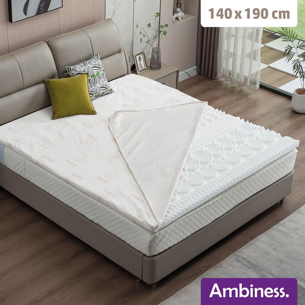 AMBINESS Matratzen Topper memory foam inkl. Bezug | 7 Größen | 80x200cm - 180x200cm | 5cm dicker Memory-Schaum | orthopädisch wasserdicht temper...