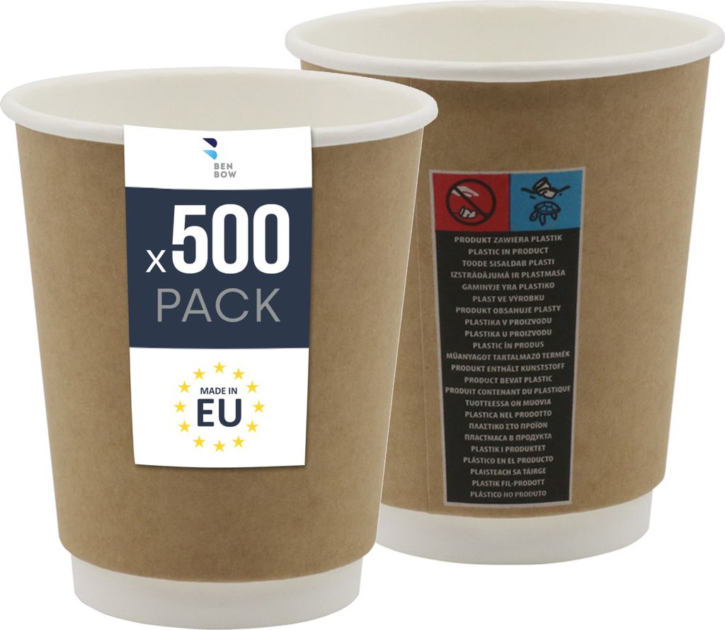 Thermobecher aus Papier 500x – 300-ml-Einwegbecher für Heißgetränke wie Kaffee, Tee und Glühwein