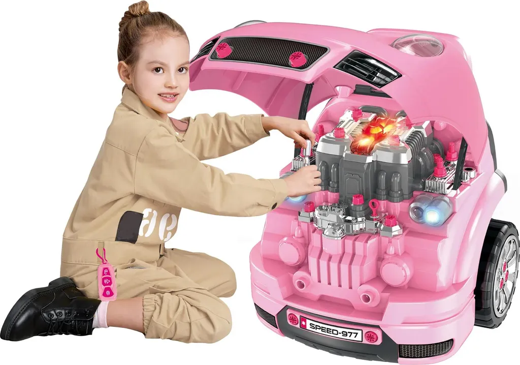 Jouet moteur de camion jeu de mécanique 61 pièces rose pour enfant