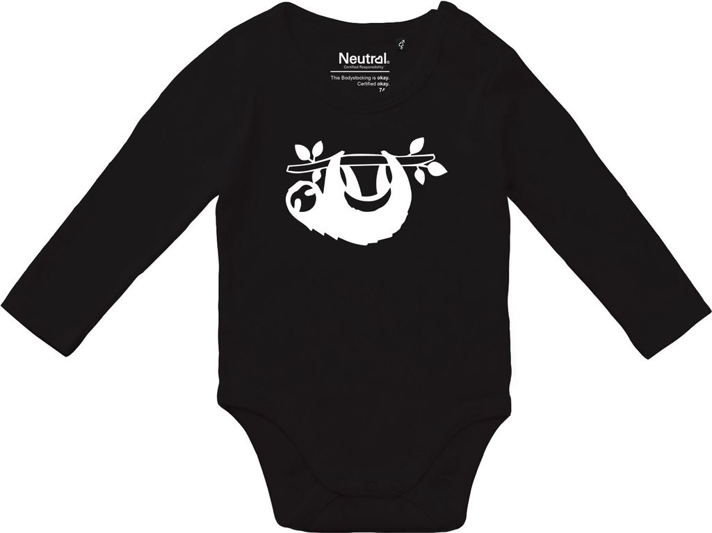 Huuraa Baby Body Faultier Silhouette 74 Black Baumwolle Fairtrade Langarmbody Geschenkidee