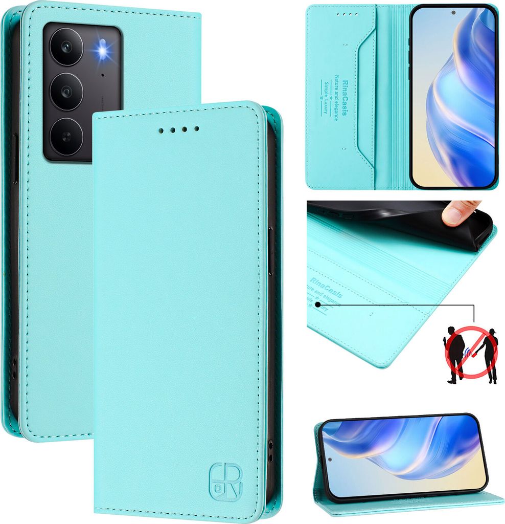 Lederhülle für Realme C75 4G Hülle Flip Brieftasche Kartenfächern Ständer Schutzhülle Türkis