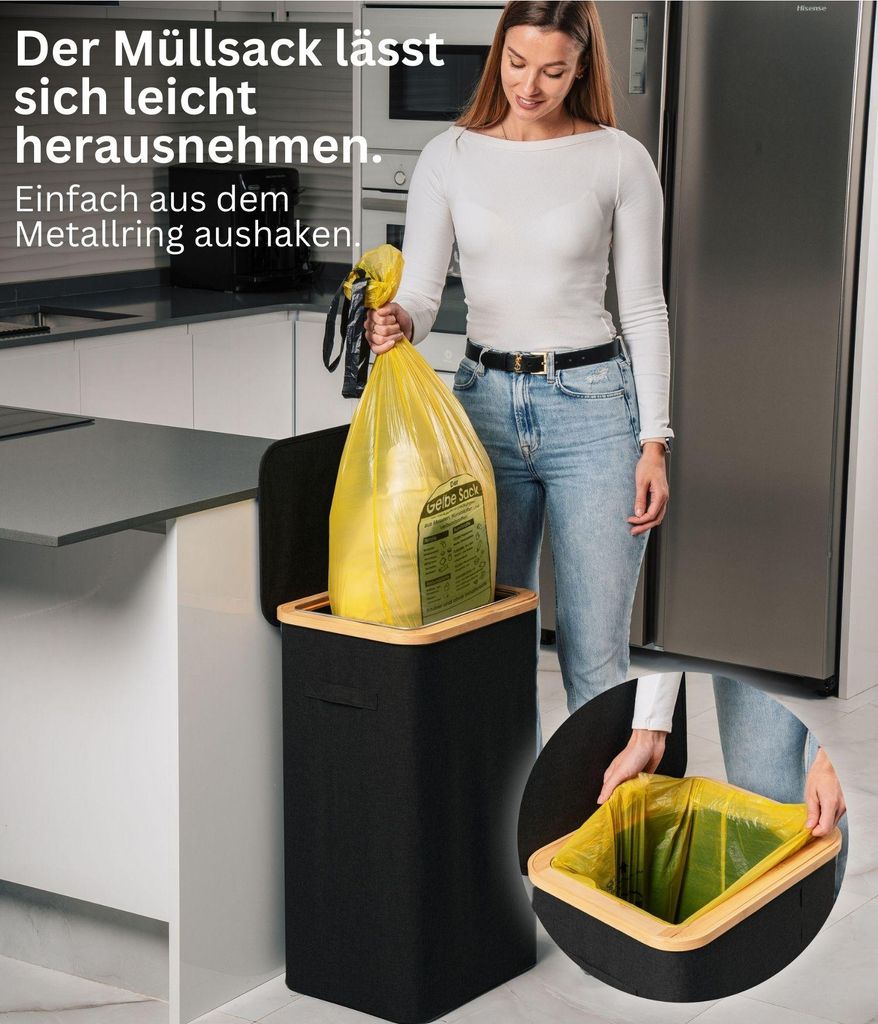 90L Mülleimer mit Deckel und Innenbeutel, Müllsackständer