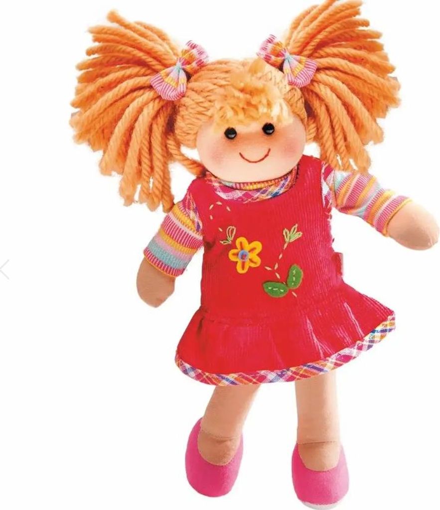 POUPPETA Lotte Cloth Doll - 30cm Soft Stuffed Doll With Red Hair, Yellow/Green Dress